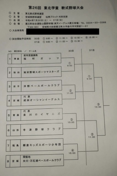 第26回東北学童軟式野球大会　組合せ表発表！！